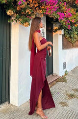 Sexy Sleeveless Tube Top High Slit Scarf Skirt
