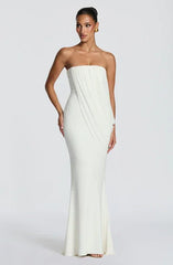 Two-Tone Strapless Draped Panel Fitted Mermaid Gown