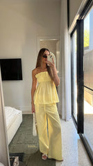 Off-Shoulder Smocked Top And Drawstring Wide-Leg Pants Set