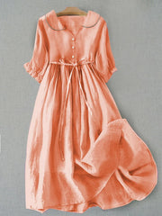 Casual Artistic Cotton Loose Tie Dress