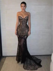 Sexy Lace Tube Top Slightly See-through Waist Hip Dress