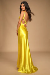 Multi-Color Satin V Neck Crisscross Backless Mermaid Maxi Dress