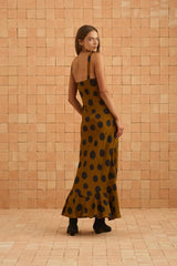 Caramel Polka Dot Cami Mermaid Maxi Dress