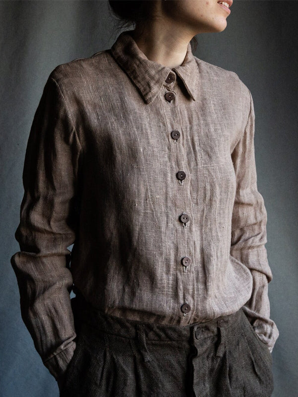 Solid Color Cotton And Linen Shirt
