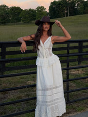 Lace Insert V-Neck Sleeveless Maxi Dress