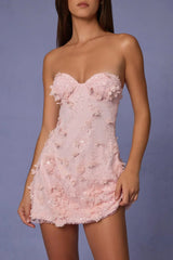 Embellished Bandeau A-line Mini Dress in Soft Pink