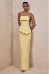 Halter Tie Flounce Waisted Slit Maxi Dress Set