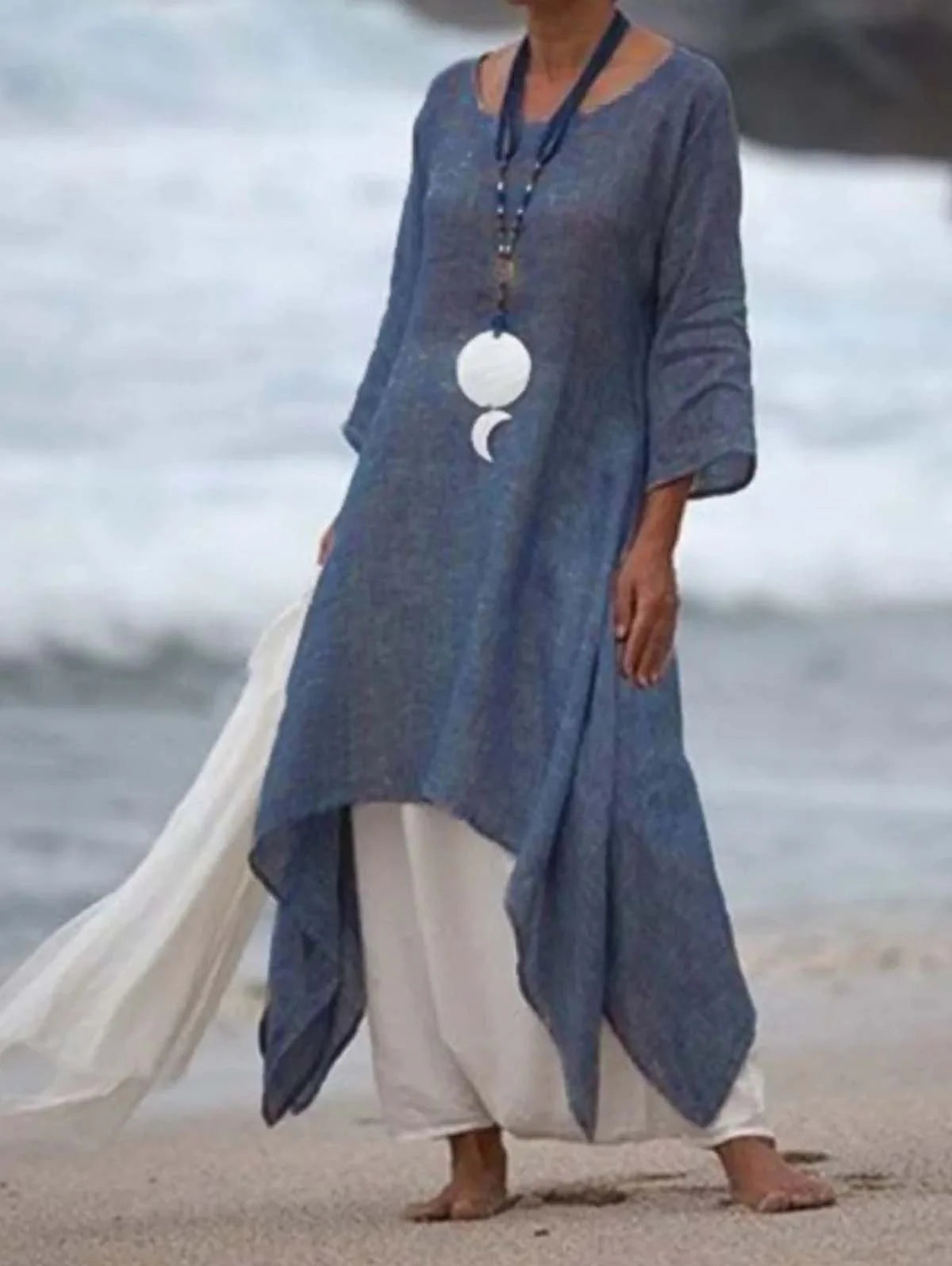 Vintage Asymmetric 3/4 Sleeve Crew Neck Plus Size Dress