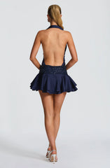 Sexy Sleeveless Halter Super Deep V Rhinestone Mini Skirt