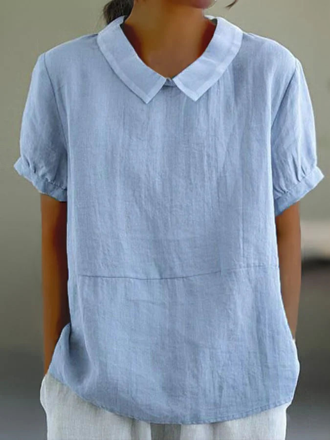 Solid Color Cotton And Linen Top