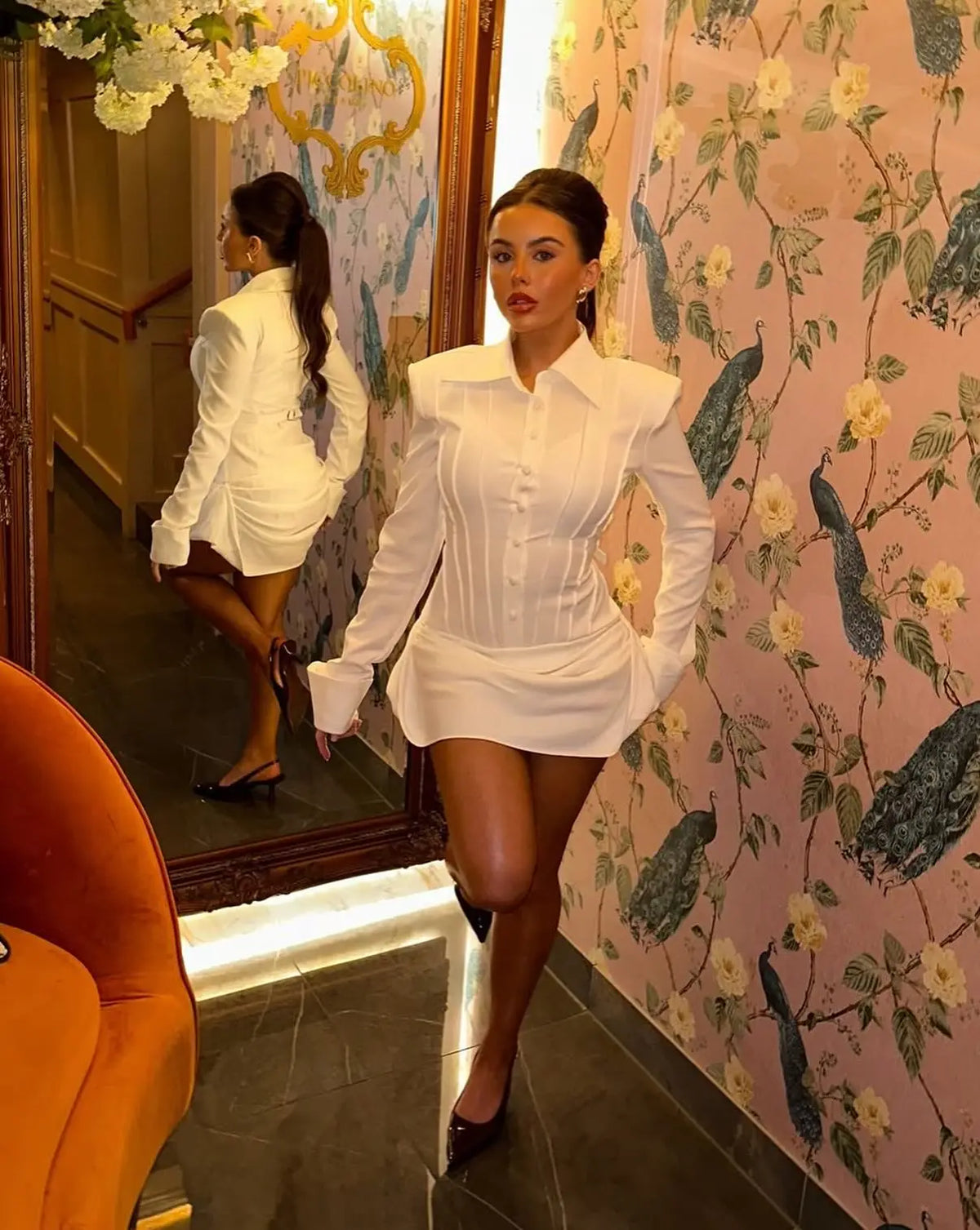 Corset Waist Draped Shirt Mini Dress