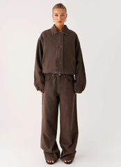 Midwest Washed Denim Bomber Jacket - Light Wash Chocolate