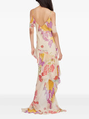 Floral Print Cold Shoulder Ruffle Maxi Dress