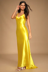 Multi-Color Satin V Neck Crisscross Backless Mermaid Maxi Dress