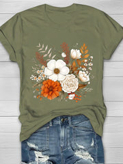 Vintage Floral Printed Women's Crew Neck T-shirt