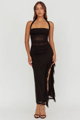 Lorely Halterneck Mesh Maxi Dress Black