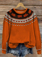 Fall Fox Maple Leaves And Acorns Printed Long Sleeve Top