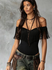 Luxe Black Fringe Top