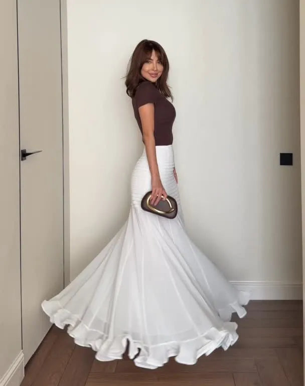 High-Waisted Sheer Striped Chiffon Mermaid Maxi Skirt