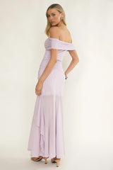Kiarna Off-Shoulder Mesh Maxi Dress Lilac