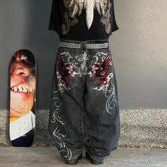 Vintage Wide Leg Baggy Jeans for Men: Y2K Hip Hop Street Style