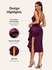 Multi-Color Wide Strap Sweetheart Ruffle Slit Midi Dress | Sexy Bodycon Evening Gown