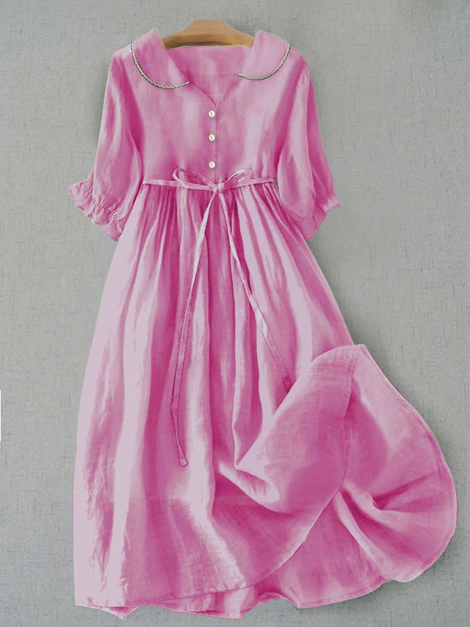 Casual Artistic Cotton Loose Tie Dress
