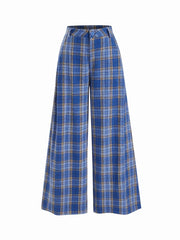 Flannel Check Button Wide Leg Trousers