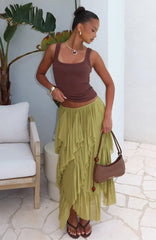 Sunset Strolls Midi Skirt Matcha