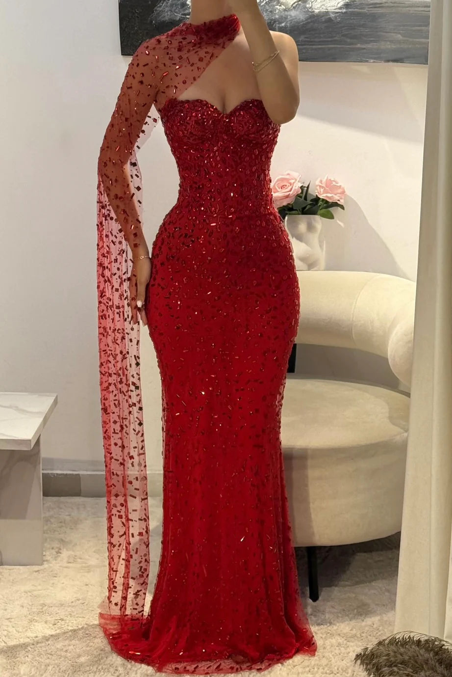 Rhinestone Waist-Tied Tube Top Hip-Wrap Dress
