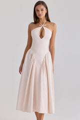 Halter Cutout Fit-and-Flare Midi Dress