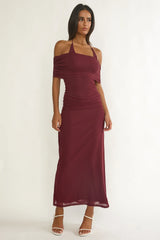 Carielle Off-Shoulder Halter Maxi Dress Wine