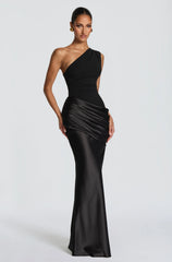 One-Shoulder Ruched Satin Mermaid Gown