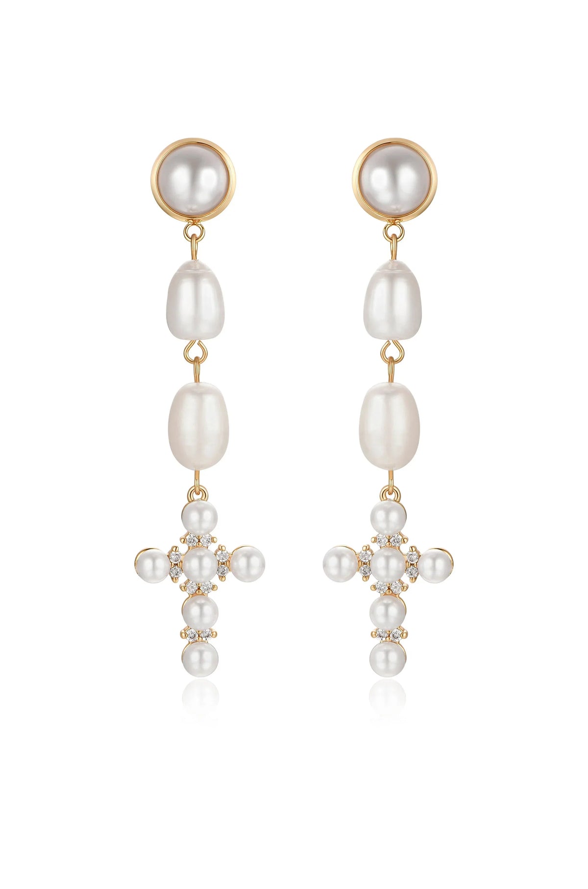 Pearl Cross Drop Earrings