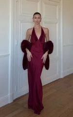 Sexy Halter Deep V Neck Solid Color Dress