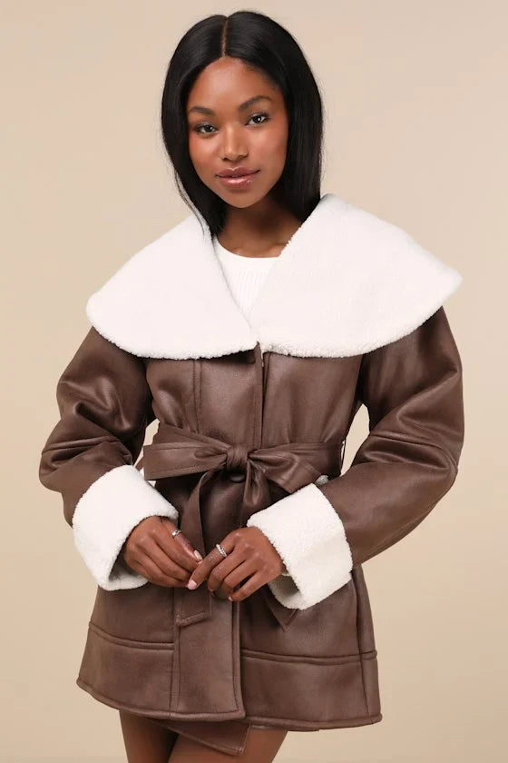 Paris Brown and White Oversized Shearling Jacket
