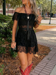 Women's Off-shoulder Lace Design Lace Short Dress